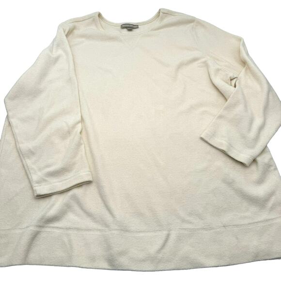 Woman Within 2X 26/28 SOFT Ivory Cream Fleece Tunic Sweater Sweatshirt Pullover - Picture 2 of 8
